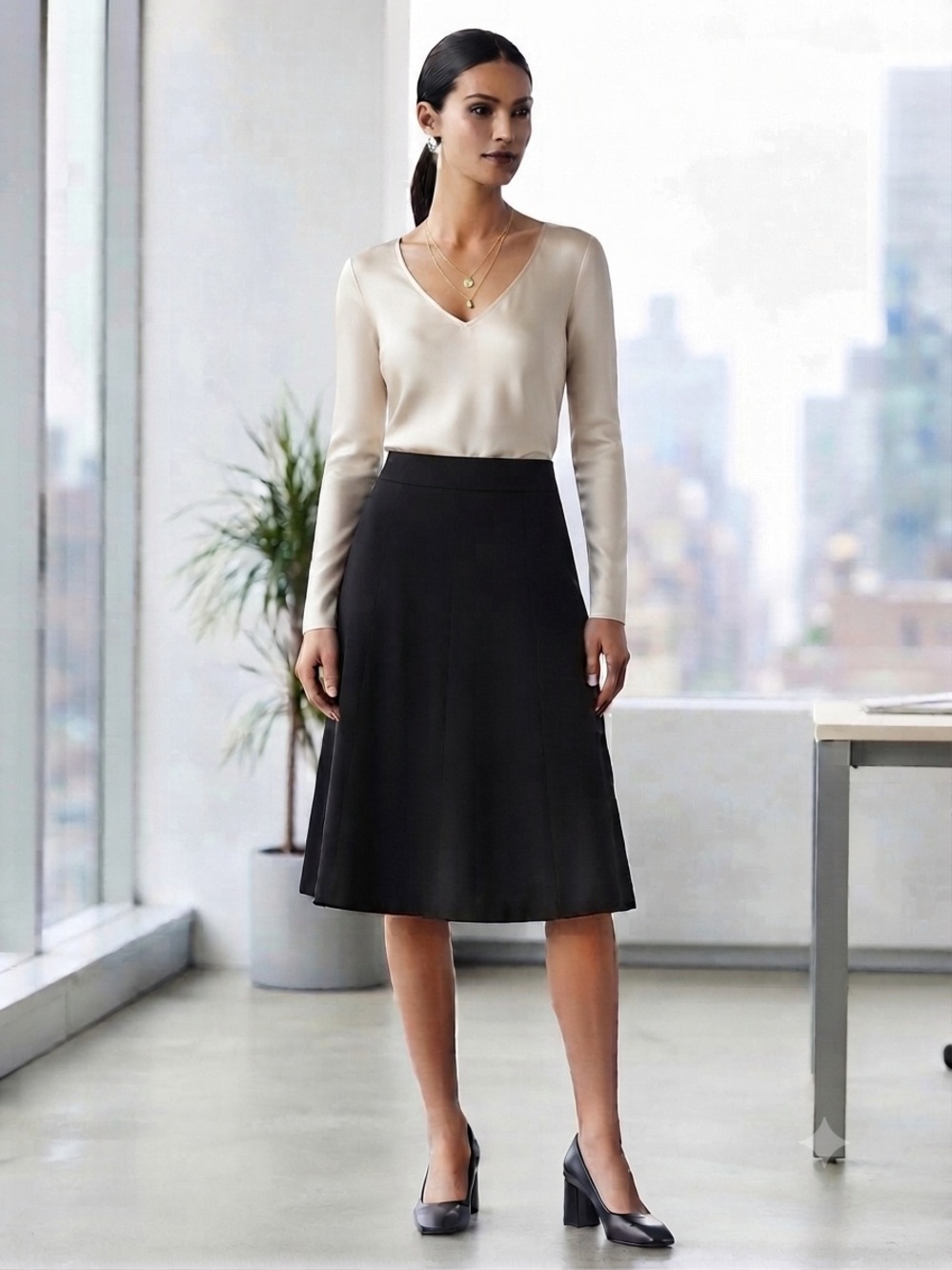 Nordstrom Black Midi A-Line Skirt